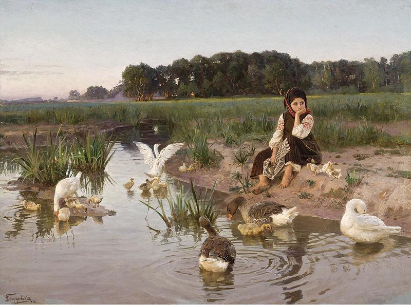 Nikolas Kornilievich Bodarevsky Ukrainian Girl Tending Geese oil painting picture